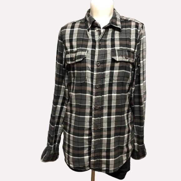 Denver Hayes Vintage Slim Fit Black & Brown Plaid Heavier Flannel Shirt - Picture 1 of 10